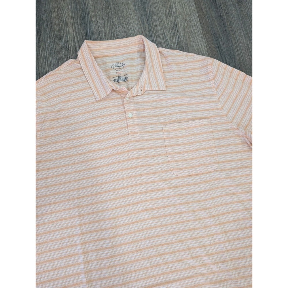 St Johns Bay Shirt Mens 2XL XXL Polo Super Soft Classic Fit Pocket Peach Striped